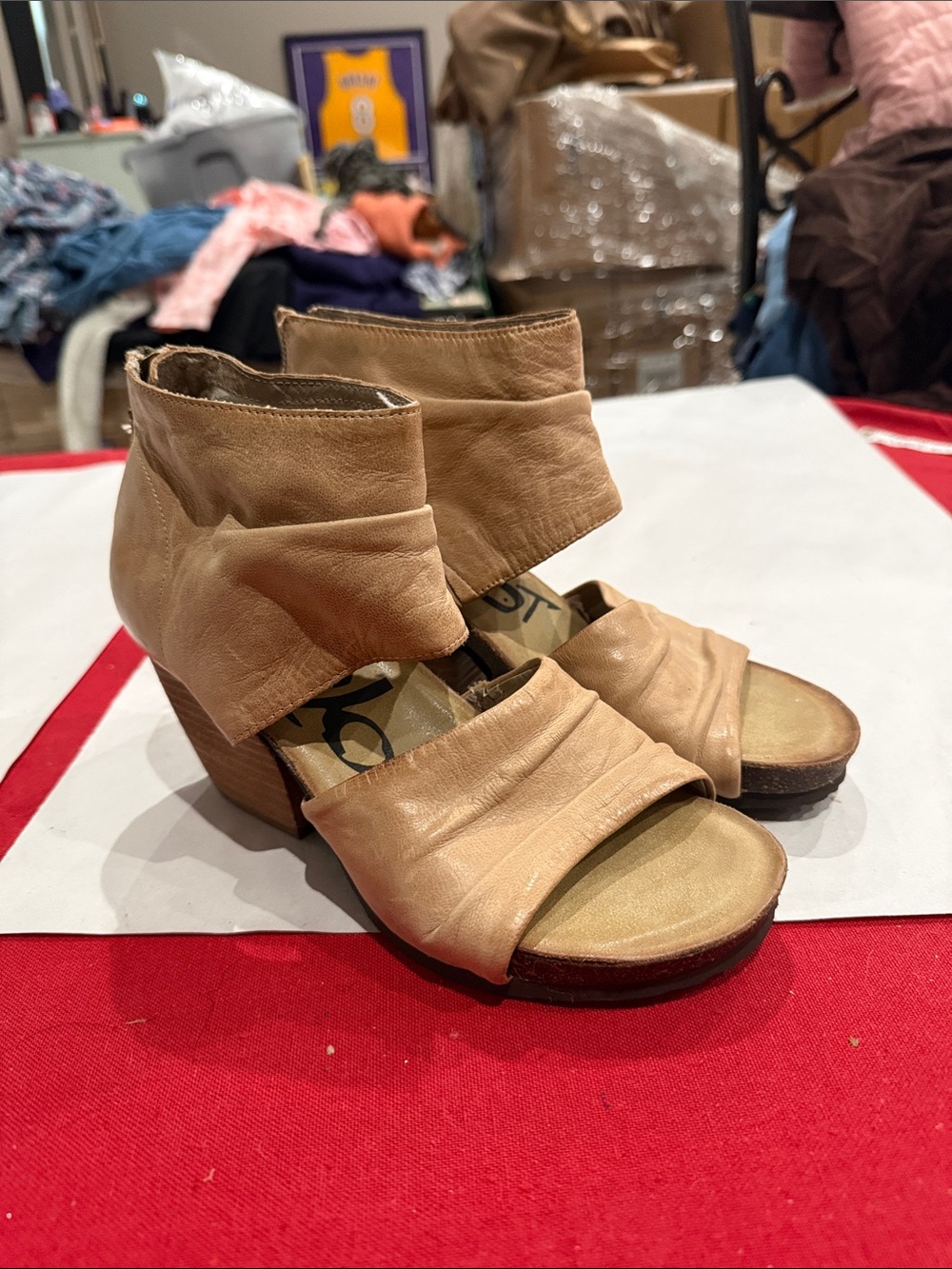 OTBT Tan Leather Open-Toe Ankle Sandals